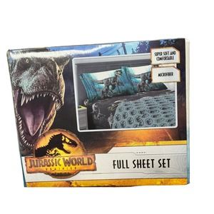 Jurassic World Dominion 4 Piece Microfiber Full Sheet Set Gray Blue New